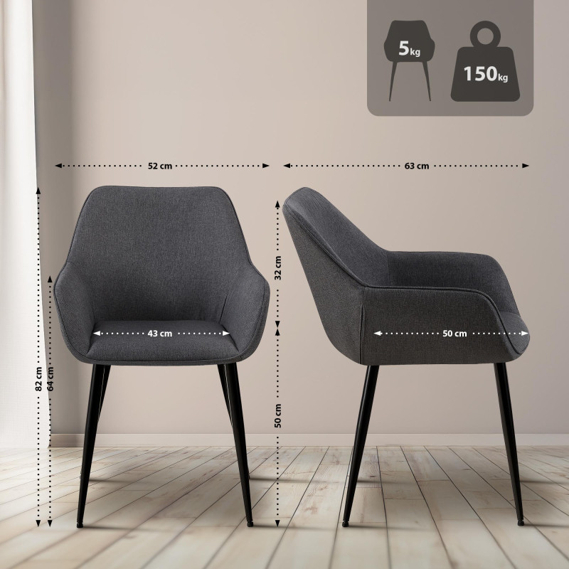 Ensemble de 2 chaises de salle à manger Vessa, tissu gris foncé