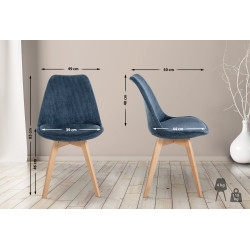 Ensemble de 4 chaises Linares Cord, bleu foncé