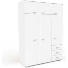 Armoire de chambre contemporaine blanche - COSMOS - L 146 cm - 6 portes, 3 tiroirs