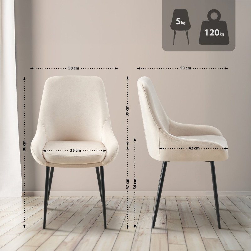 Chaise de salle à manger Elmira en velours noir crème