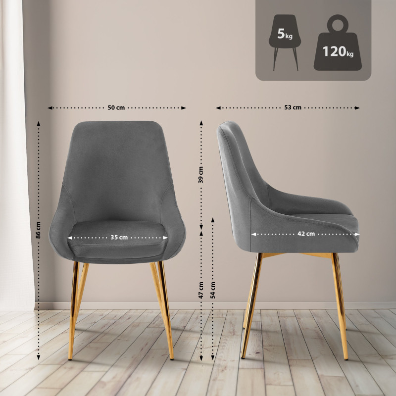 Chaise de salle à manger Elmira en velours doré gris foncé