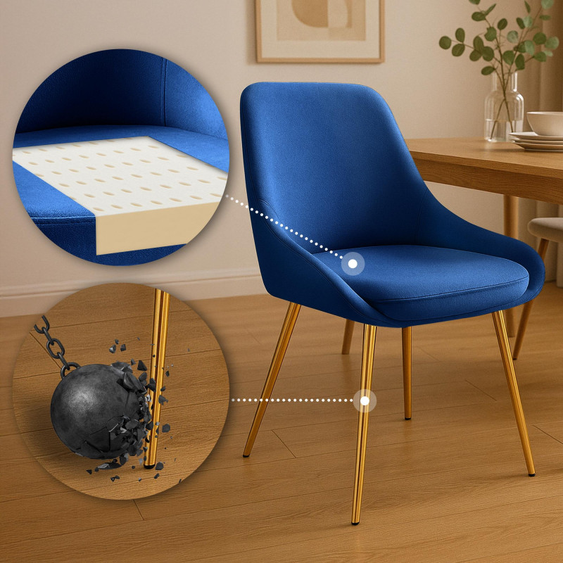 Chaise de salle à manger Elmira en velours doré bleu foncé