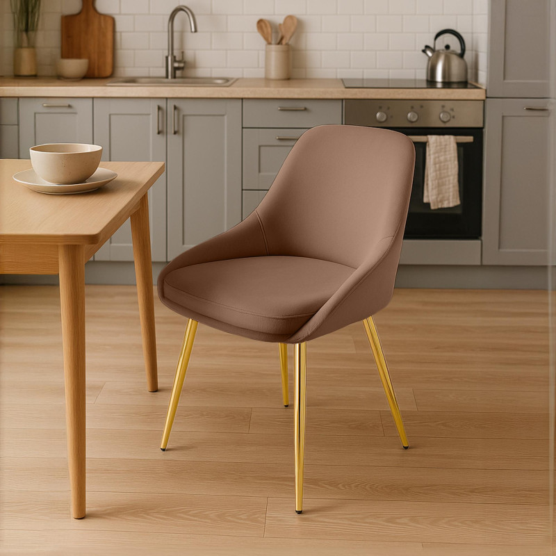 Chaise de salle à manger Elmira en velours doré marron