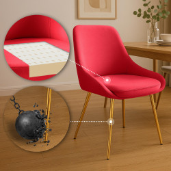 Chaise de salle à manger Elmira en velours, or et rouge