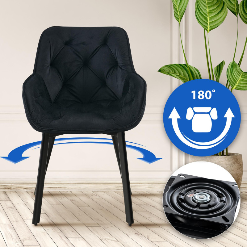 Chaise de salle à manger Antigo en velours noir