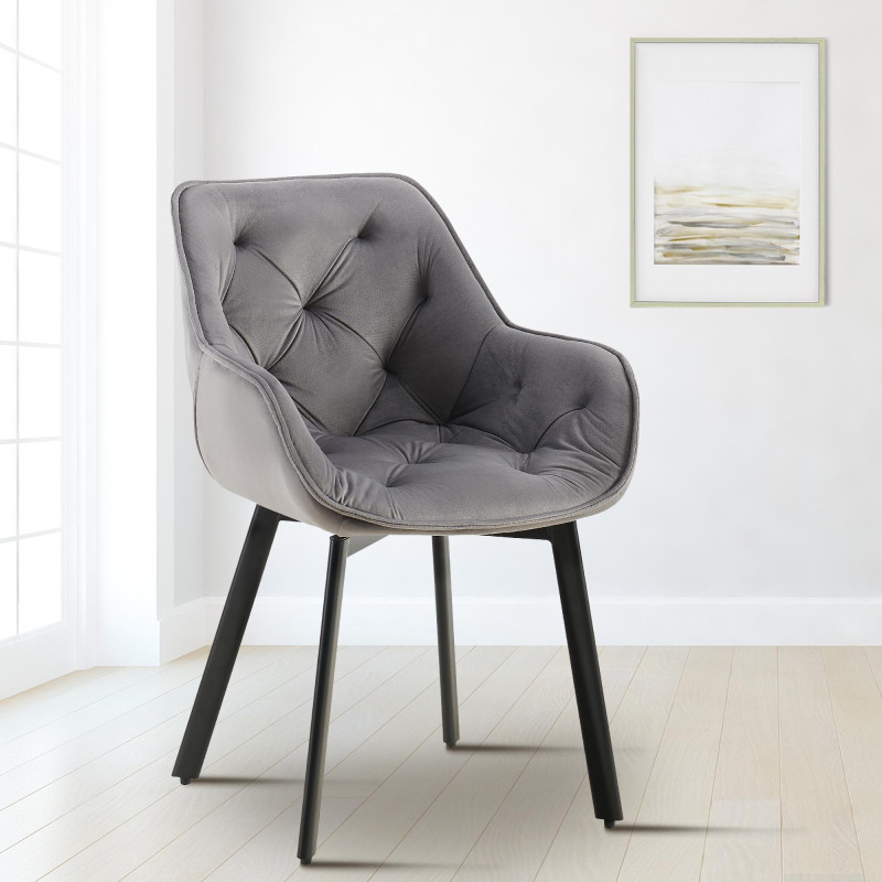 Chaise de salle à manger Antigo en velours gris foncé