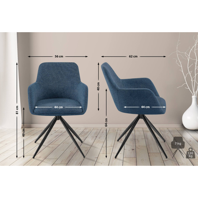 Chaise de salle à manger Olema en tissu bleu