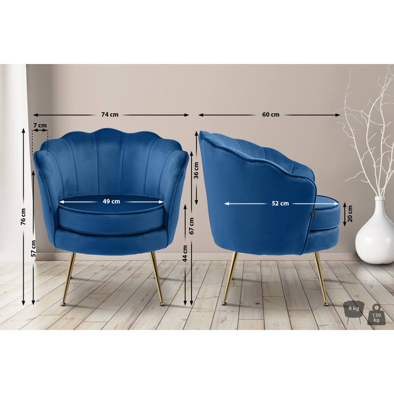 Fauteuil Rosita, velours bleu