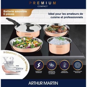 Batterie de cuisine 6 pieces - ARTHUR MARTIN - AM516GT -  3 couches triple action - Tous feux dont induction