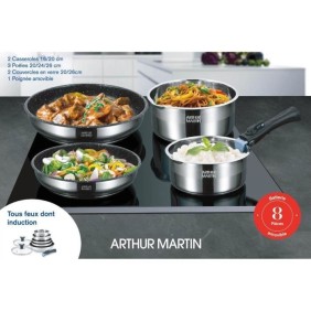 Batterie de cuisine Arthur Martin AM2493 8 pieces - Acier Inoxydable - Poignée amovible - Tous feux dont induction