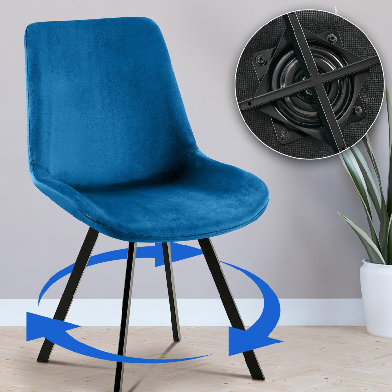 Chaise de salle à manger en velours Lewes bleu foncé