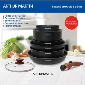 Batterie de cuisine 8 pieces ARTHUR MARTIN - Aluminium - Poignée Bois - Tous feux dont induction