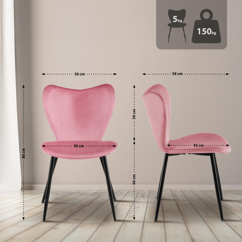 Chaise de salle à manger Maika en velours rose