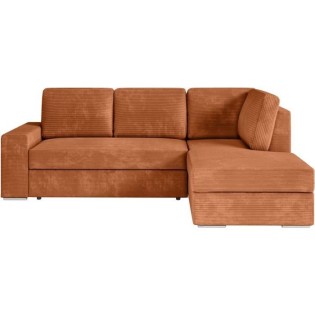 Canapé d'angle droit convertible ARTEMIS 4 places - Velours côtelé terracotta - L246 x P174 x H96 cm