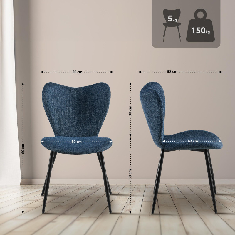 Chaise de salle à manger Maika en tissu bleu