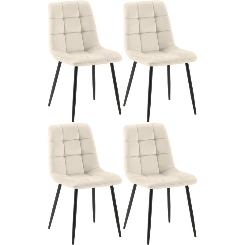 Lot de 4 chaises de salle à manger Tilde en velours crème