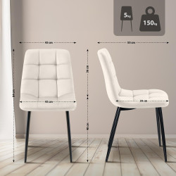 Lot de 2 chaises de salle à manger en velours Tilde blanc crème