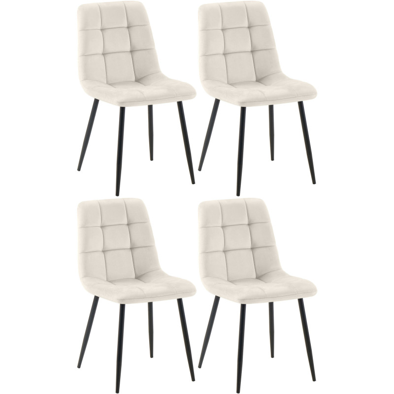 Lot de 4 chaises de salle à manger Tilde en velours blanc crème