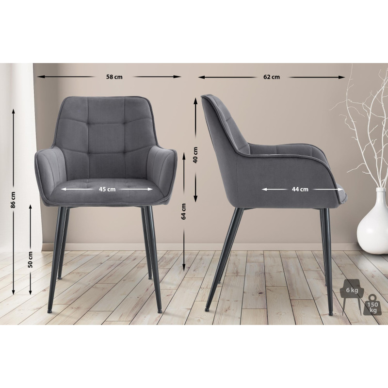 Chaise de salle à manger en velours Ferndale gris foncé