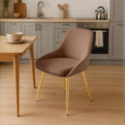 Ensemble de 2 chaises de salle à manger Elmira en velours marron doré