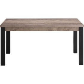 Table a manger fixe EMILE 6 personnes - Mélamine chene brun tabac et noir mat - L160 x P90 x H77 cm - TRENDTEAM