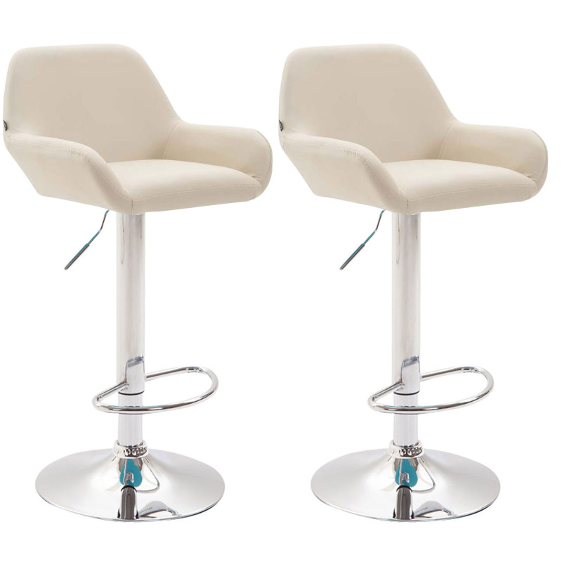 Lot de 2 tabourets de bar Braga simili cuir chrome crème