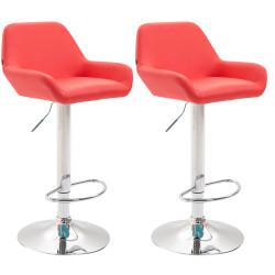 Lot de 2 tabourets de bar Braga simili cuir chrome rouge