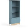 Bibliotheque 2t / 2p FIRMIANA - style scandinave - coloris : bleu orage & bois naturel - 77.4 x 36.6 x 177 cm - DEMEYERE