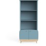 Bibliotheque 2t / 2p FIRMIANA - style scandinave - coloris : bleu orage & bois naturel - 77.4 x 36.6 x 177 cm - DEMEYERE