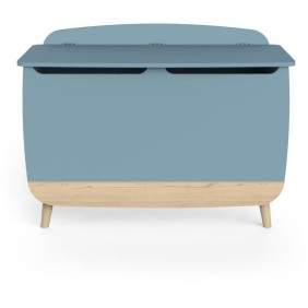 Coffre a jouets - FIRMIANA - style scandinave - Bleu orage et bois naturel - 82,4 x 39,1 x 58,9 cm - DEMEYERE