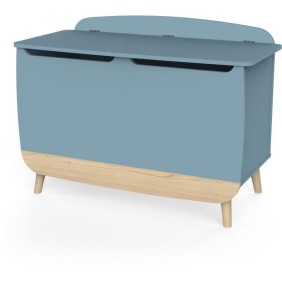 Coffre a jouets - FIRMIANA - style scandinave - Bleu orage et bois naturel - 82,4 x 39,1 x 58,9 cm - DEMEYERE