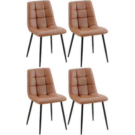 Lot de 4 chaises de salle à manger Antibes simili cuir marron foncé