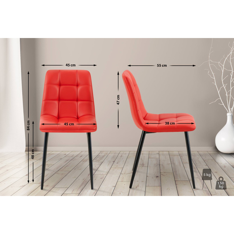 Lot de 4 chaises de salle à manger Antibes simili cuir rouge