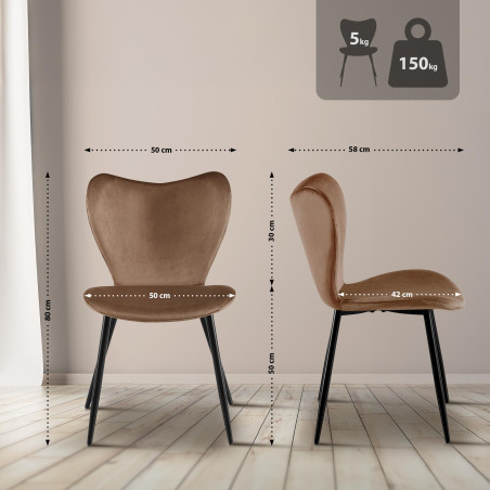 Chaise de salle à manger Maika en velours marron
