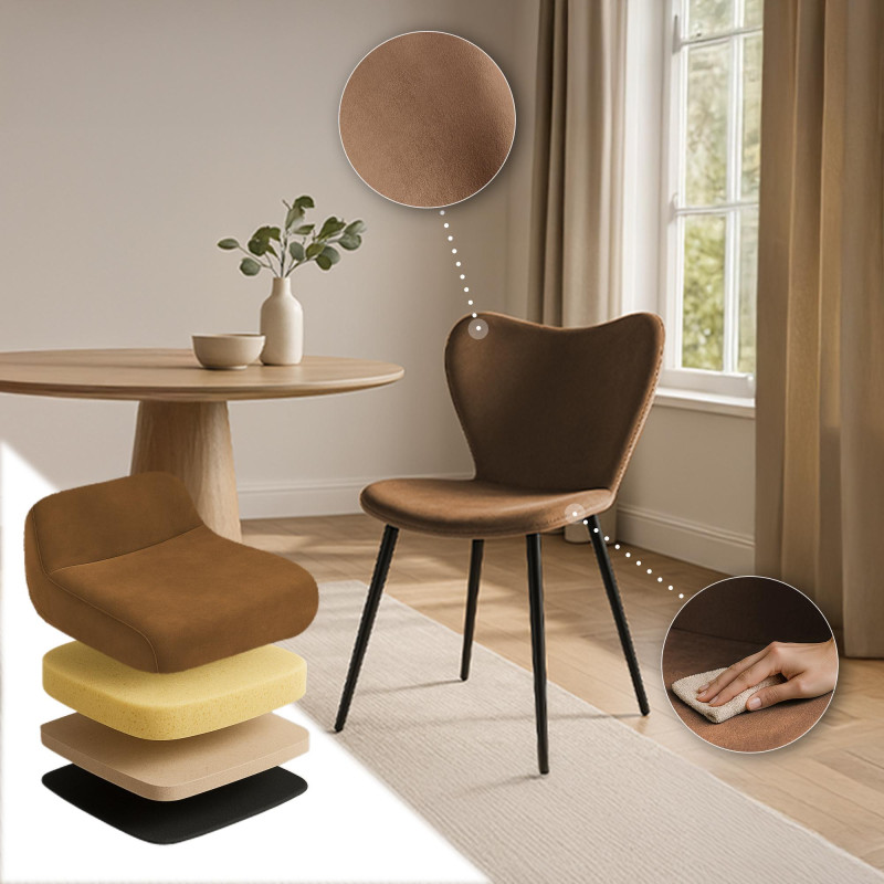 Chaise de salle à manger Maika en velours marron