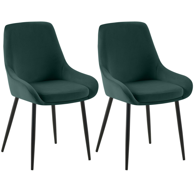 Lot de 2 chaises de salle à manger Elmira velours noir vert