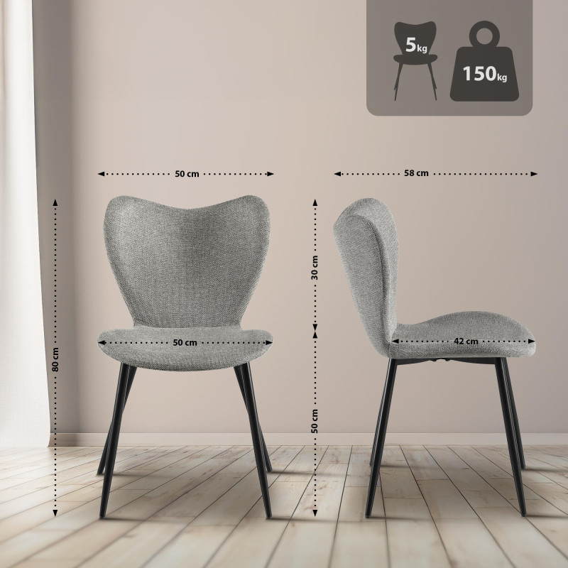 Chaise de salle à manger Maika en tissu gris