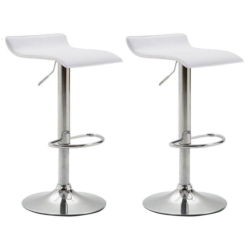 Lot de 2 tabourets de bar Dyn V2 en similicuir chromé blanc