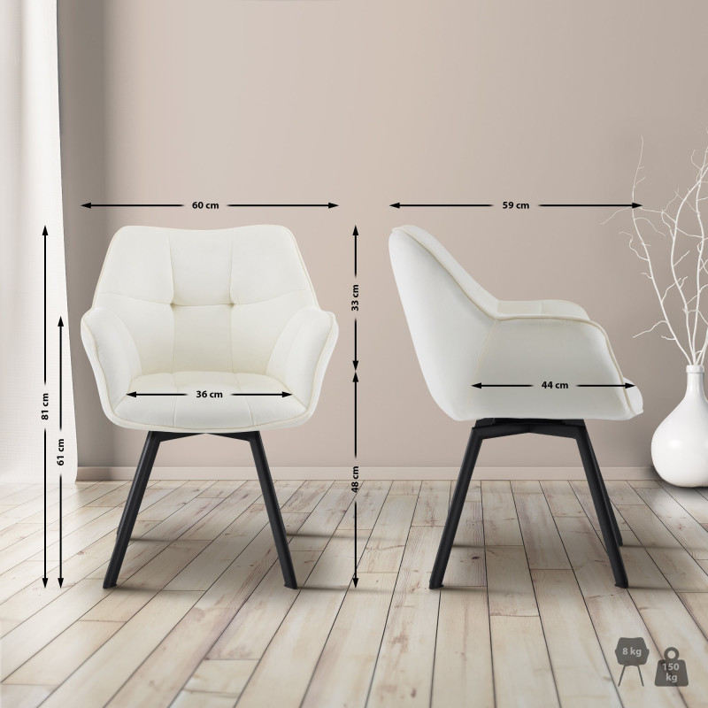 Chaise de salle à manger Jordi, velours, crème