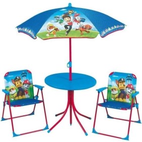 Fun House Pat Patrouille salon de jardin composé d'une table, de 2 chaises pliables et un parasol pour enfant