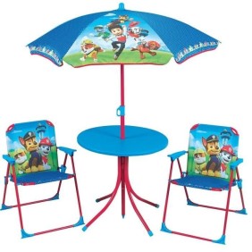 Fun House Pat Patrouille salon de jardin composé d'une table, de 2 chaises pliables et un parasol pour enfant