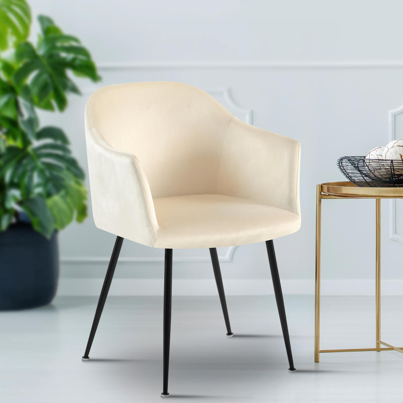 Chaise de salle à manger Jaysie, velours, crème