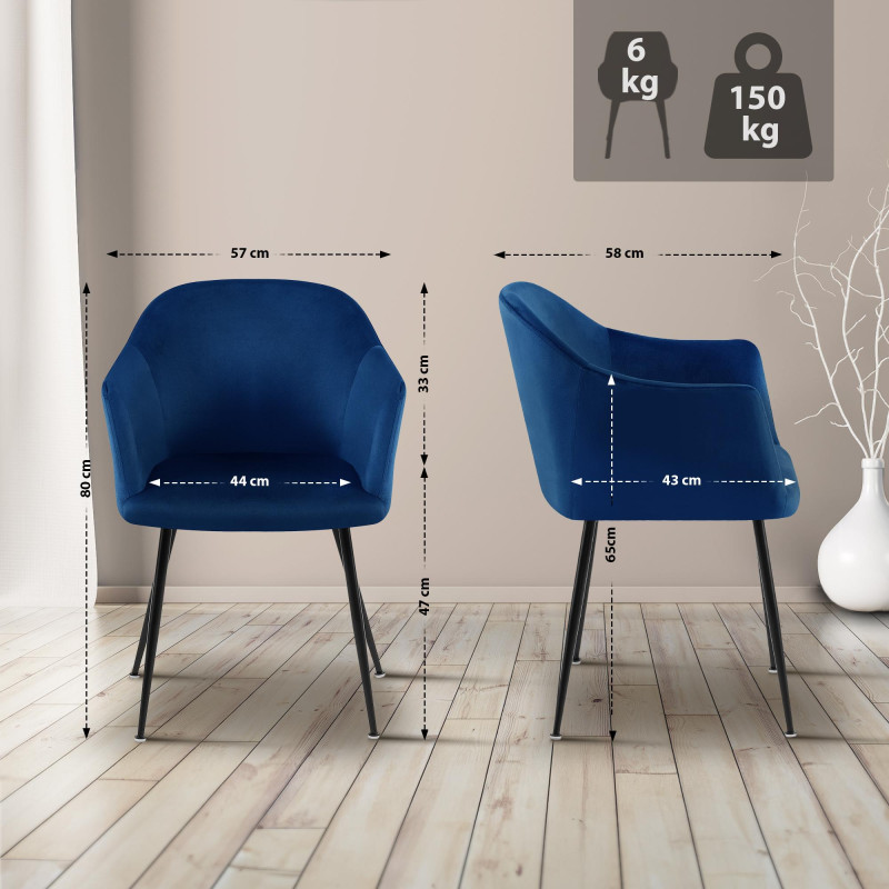 Chaise de salle à manger en velours Jaysie bleu foncé