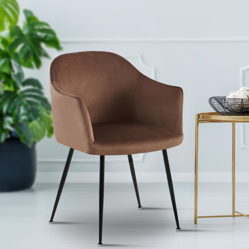 Chaise de salle à manger Jaysie en velours marron