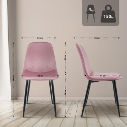 Chaise de salle à manger Maryam, velours, rose