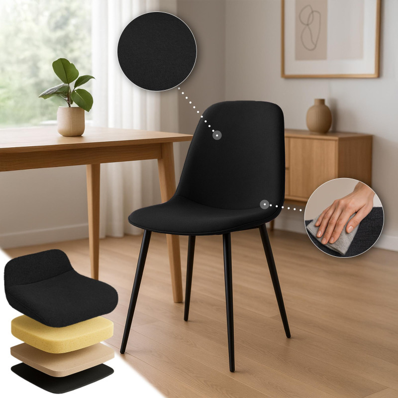 Chaise de salle à manger Maryam en tissu noir