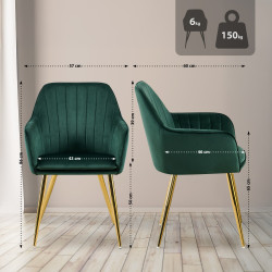 Chaise de salle à manger Cheryl velours vert doré