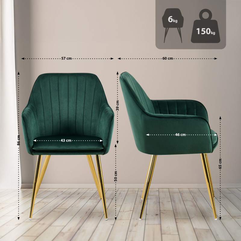 Chaise de salle à manger Cheryl velours vert doré