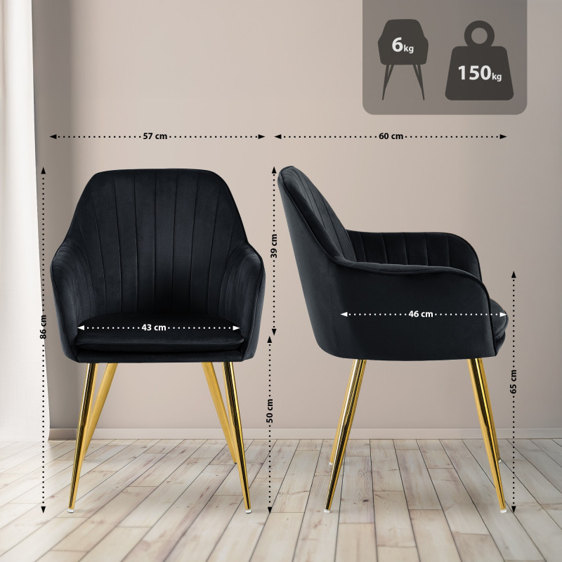 Chaise de salle à manger Cheryl velours doré noir