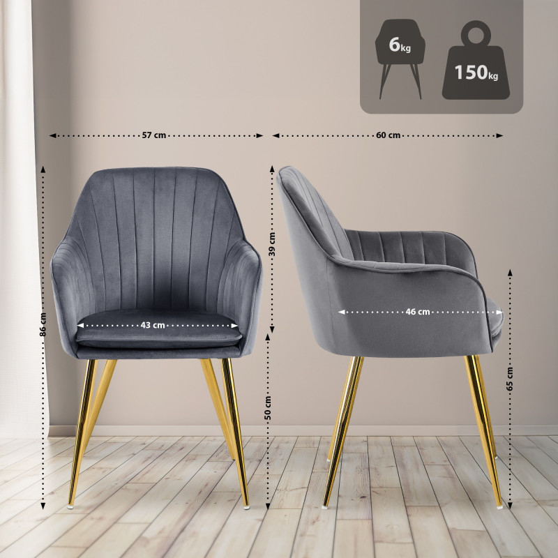 Chaise de salle à manger Cheryl velours doré gris foncé